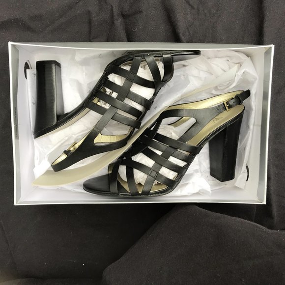 WORTHINGTON Black Leather Woven Scandal Heels EUC 10 M - Picture 7 of 8